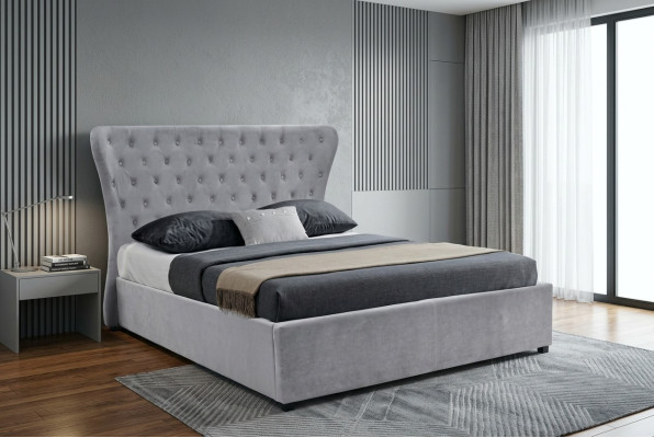 Szare Chesterfield Podwójne łóżko Luksusowe łóżko Designer Sypialnia Łóżko