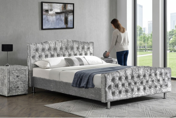 Podkładka Chesterfield szara luksusowa Podwójne łóżko Sypialnia designerskie łóżko