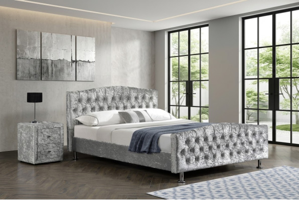 Podkładka Chesterfield szara luksusowa Podwójne łóżko Sypialnia designerskie łóżko