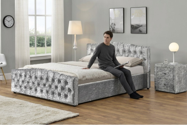 Modern Grey Chesterfield Luxury Podwójne łóżko Designerskie łóżko Sypialnia