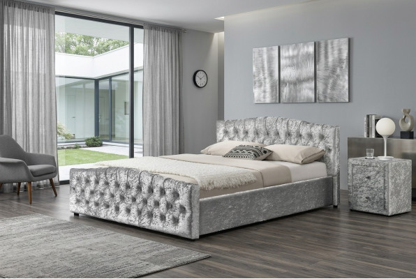 Modern Grey Chesterfield Luxury Podwójne łóżko Designerskie łóżko Sypialnia