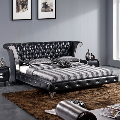 Stal nierdzewna Luxury Chesterfield Skóra Łóżko Double Podkładka Designerskie łóżko Hotel