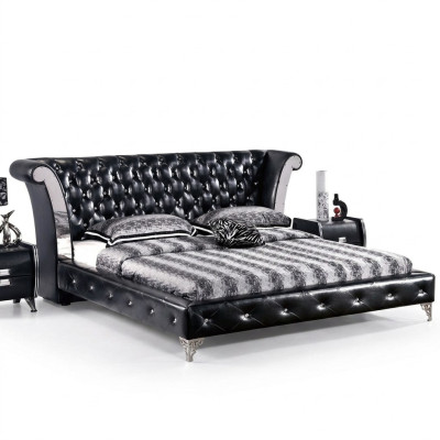 Stal nierdzewna Luxury Chesterfield Skóra Łóżko Double Podkładka Designerskie łóżko Hotel
