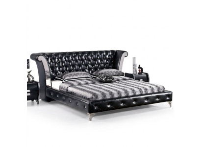 Stal nierdzewna Luxury Chesterfield Skóra Łóżko Double Podkładka Designerskie łóżko Hotel