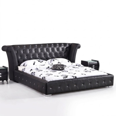Chesterfield Big Łóżko XXL Zagłówek łóżka Podkładka Hotel Aksamit Czarny Materiał uszy