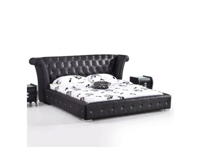 Chesterfield Big Łóżko XXL Zagłówek łóżka Podkładka Hotel Aksamit Czarny Materiał uszy