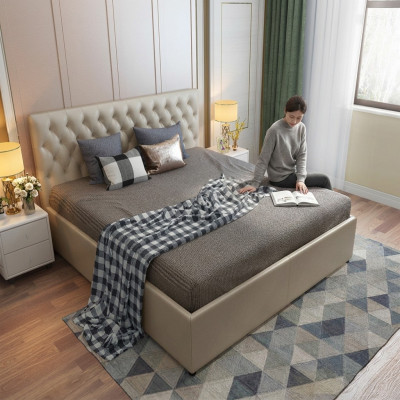 Designerskie Chesterfield Łóżko Sypialnia sztuczna skóra Podkładka 140/160/180/200 cm