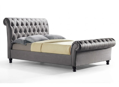 Szare Chesterfield Double Skóra Łóżko Sypialnia Podkładka Designer Luxury Łóżko