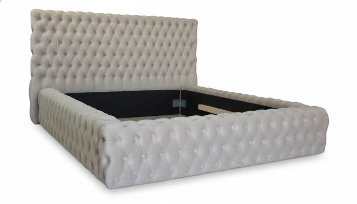 Eleganckie łóżko Chesterfield Design English Podwójne łóżko w kolorze Beżowym - łóżko w ponadczasowym stylu