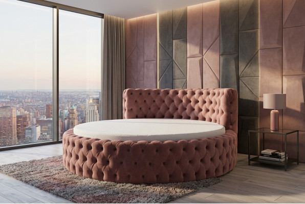 Okrągły Aksamit Łóżko Chesterfield Luxury Podkładka Okrągłe łóżka Włókiennicze Materiał Hotel Nowość
