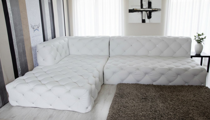 Design Narożnikowa kanapa Kanapa Skóra Podkładka Sofa Zestaw narożny Kryształy Narożnikowa kanapa Nowość