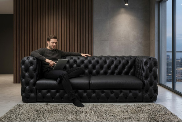 Black Chesterfield 3 miejsce do siedzenia Sofa Designer Luxury Ustaw