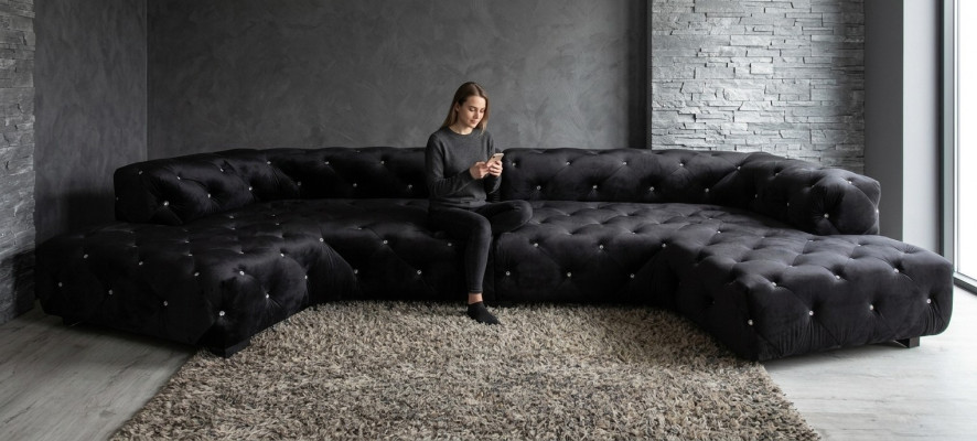 Klasyczna designerska kanapa Chesterfield Aksamit dla Kryształowych kamienie Żywy krajobraz