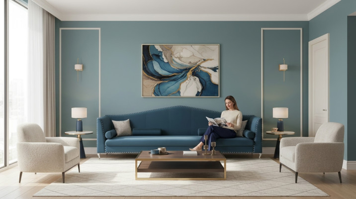 Sofa Kanapa Podkładka Materiał Skóra Kanapa Blaue Ustawić 5 osobowa