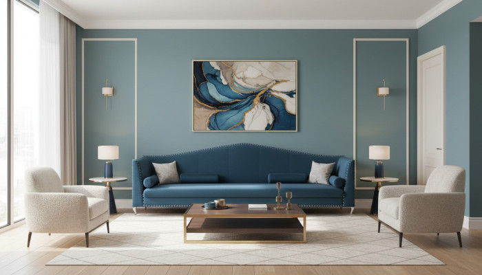 Sofa Kanapa Podkładka Materiał Skóra Kanapa Blaue Ustawić 5 osobowa