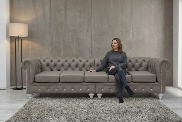 Chesterfield Sofa Couch Podkładka Materiał Skóra Couchen Podkładka Ustawić 5 miejsc