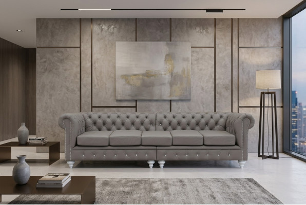 Chesterfield Sofa Couch Podkładka Materiał Skóra Couchen Podkładka Ustawić 5 miejsc