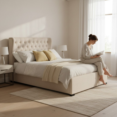 Chesterfield Design Podkładka English Łóżko Podwójne łóżko Beige bed 160/180x200