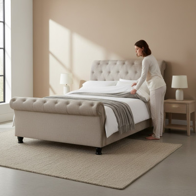 Chesterfield Design Podkładka English Łóżko Szare 160/180x200 Podwójne łóżko