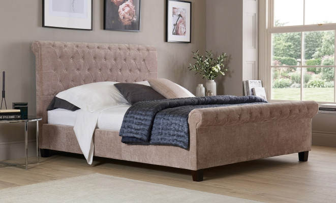 Chesterfield Design Aksamit Łóżko Luxury Włókienniczy łóżko Sypialnia Podwójne 160x200cm