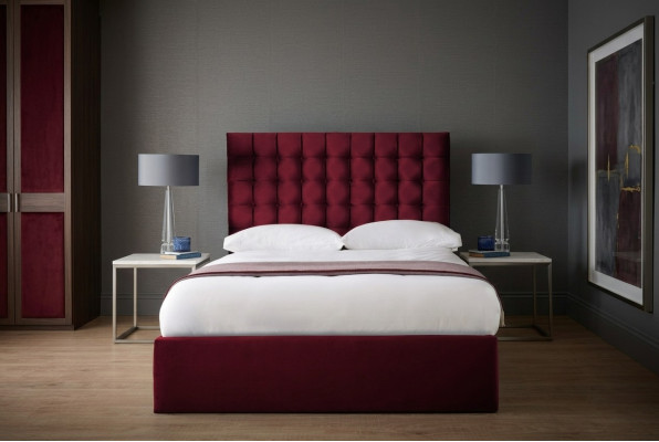 Czerwone Luksusowe Aksamit Włókienniczy Łóżko Double Design Chesterfield 160x200cm Nowość