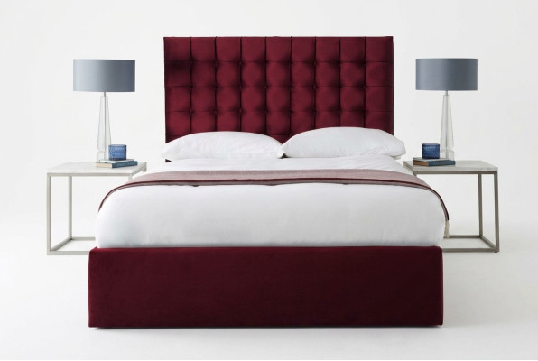 Czerwone Luksusowe Aksamit Włókienniczy Łóżko Double Design Chesterfield 160x200cm Nowość