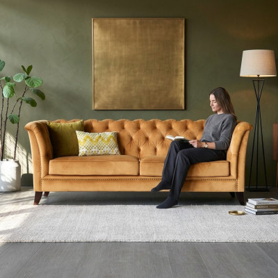 Orange Chesterfield 3-miejsce do siedzenia Nowoczesny Salon Luksusowa Sofa