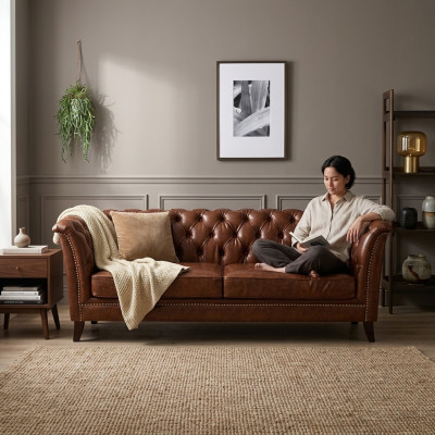 Chesterfield Sofa Skórzana Luksusowa Sofa Klasyk 2-osobowa Nowa
