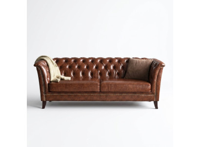 Chesterfield Sofa Skórzana Luksusowa Sofa Klasyk 2-osobowa Nowa
