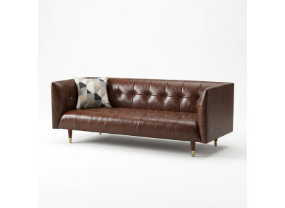Luksusowa 3-miejsce do siedzenia Skóra Brown Chesterfield do salonu