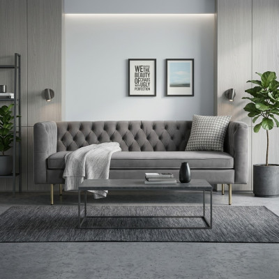 Sofa Luxury Włókienniczy Chesterfield Couch Sofy Podkładka 3 miejsce do siedzenia Włoskie meble
