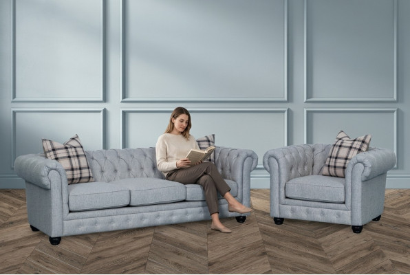 Chesterfield Zestaw sofowy Sofa Kanapa Podkładka 3+1 miejsce do siedzenia Skóra Kanapy Włókiennicze Nowość