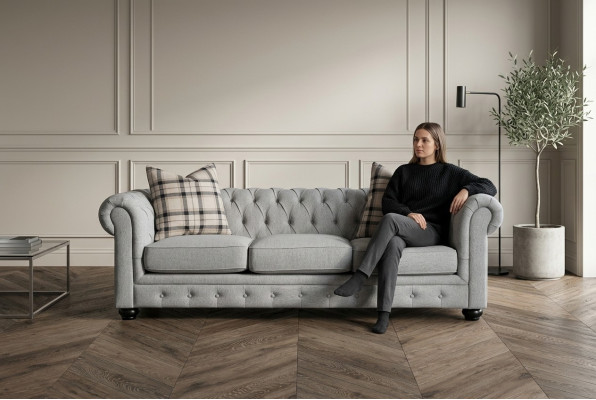 Chesterfield 3-osobowa Sofa Kanapa Tkaninowa Tapicerowana Komplet kanapowy 3-osobowy Nowa