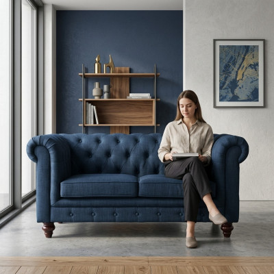 Meble stylu angielskiego Chesterfield dwuosobowa kanapa różowa, kolorowa, żółta, niebieska sofa.