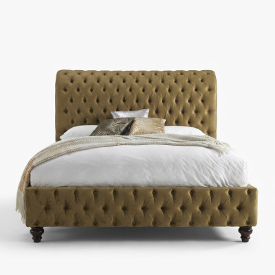 Gold Luxury Aksamit Włókienniczy England Łóżko Double Design Chesterfield 160x200cm