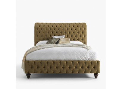 Gold Luxury Aksamit Włókienniczy England Łóżko Double Design Chesterfield 160x200cm