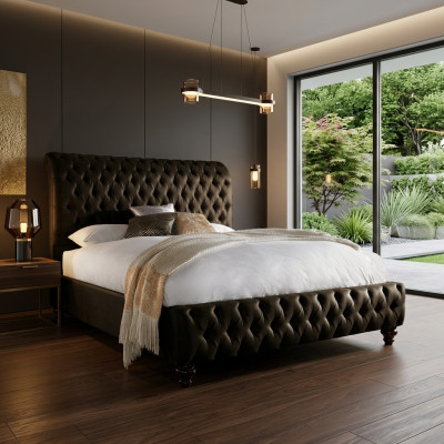 Duże luksusowe designerskie łóżko Chesterfield Podwójne łóżko Sypialnia łóżka