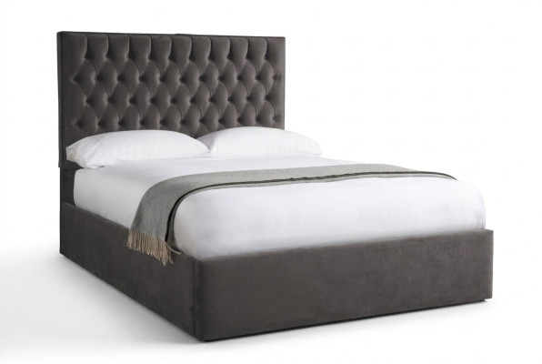 Chesterfield Grey Luxury Aksamit Włókienniczy Łóżko Double Design 180x200cm Nowość