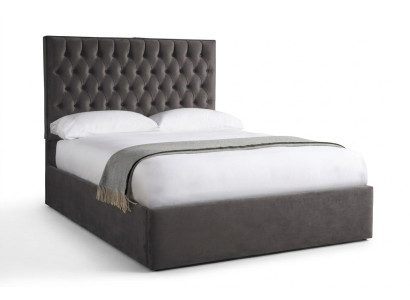 Chesterfield Grey Luxury Aksamit Włókienniczy Łóżko Double Design 180x200cm Nowość