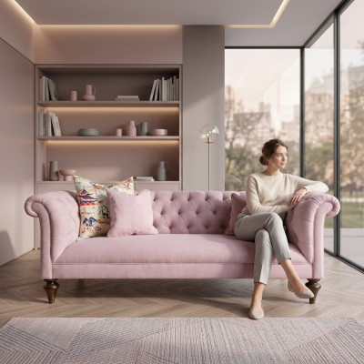 Chesterfield Tekstylne Wyściełane Sofa Luksusowa Kanapa Klasyczna Sofa 3-osobowa Nowa