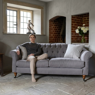 Chesterfield 3-osobowa sofa z tkaniny Kanapa Obicie Komplet wypoczynkowy 3-osobowe Kanapy Nowe
