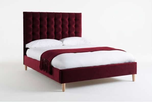 Czerwone Luksusowe Aksamit Włókienniczy Łóżko Double Design Chesterfield 180x200cm Nowość
