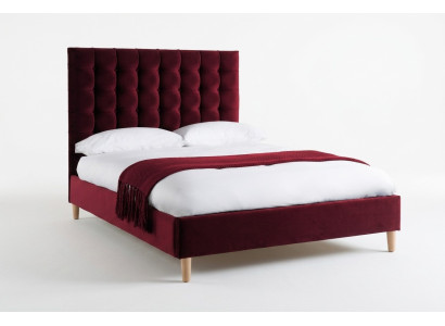 Czerwone Luksusowe Aksamit Włókienniczy Łóżko Double Design Chesterfield 180x200cm Nowość