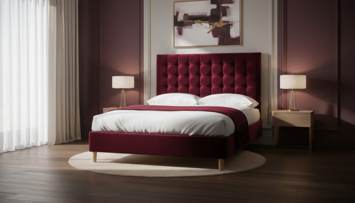 Czerwone Luksusowe Aksamit Włókienniczy Łóżko Double Design Łóżka Chesterfield Classic Nowość