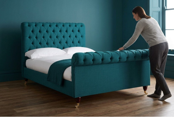 Turkusowe Chesterfield Podwójne łóżko designerskie łóżka tapicerowane Sypialnia