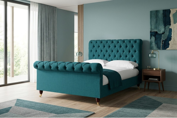 Turkusowe Chesterfield Podwójne łóżko designerskie łóżka tapicerowane Sypialnia
