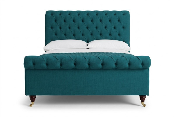 Turkusowe Chesterfield Podwójne łóżko designerskie łóżka tapicerowane Sypialnia