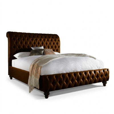 Designerskie brązowe Chesterfield Łóżko tapicerowane luksusowe Sypialnia Podwójne łóżko