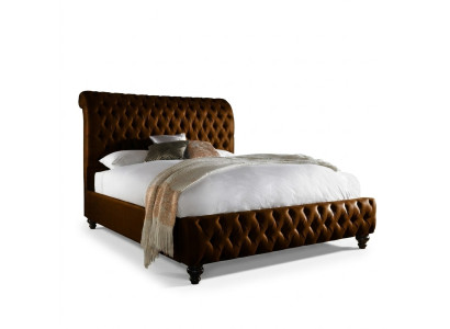Designerskie brązowe Chesterfield Łóżko tapicerowane luksusowe Sypialnia Podwójne łóżko