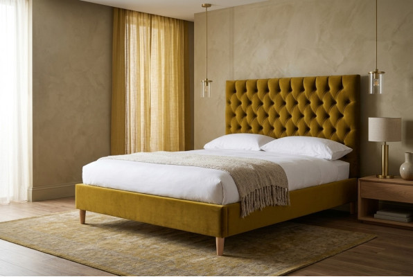 Chesterfield Design Podkładka angielska 140/160/180x200 łóżka Podwójne łóżko Żółte